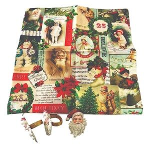 New Vintage Santa Christmas Zip Pillow Cover & 3 Resin Santa’s